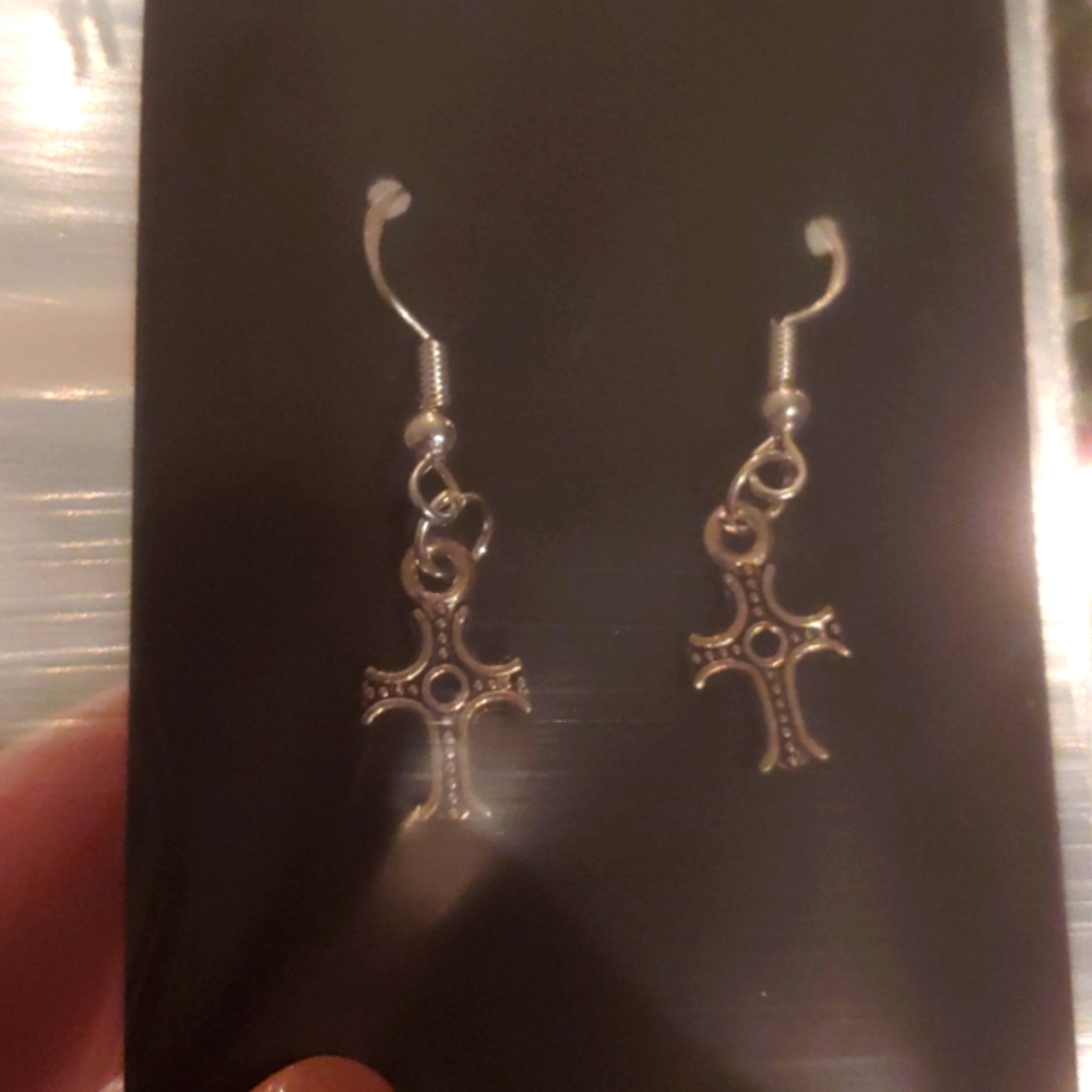 Sterling Silver 925 simple cross with design earrings